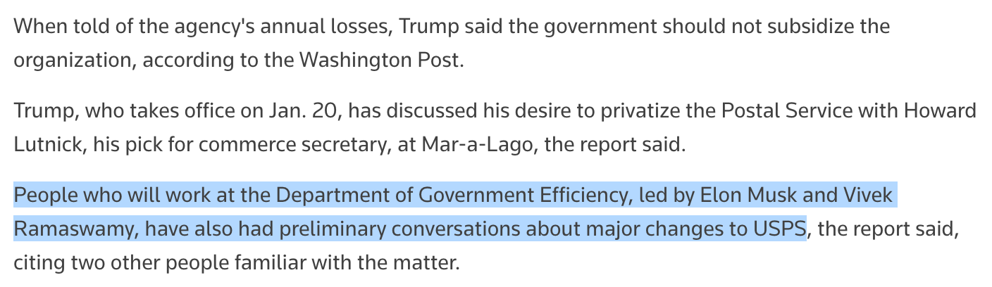 screenshot 2024 12 19 at 17 50 04 trump considers privatizing us postal service washington post reports reuters