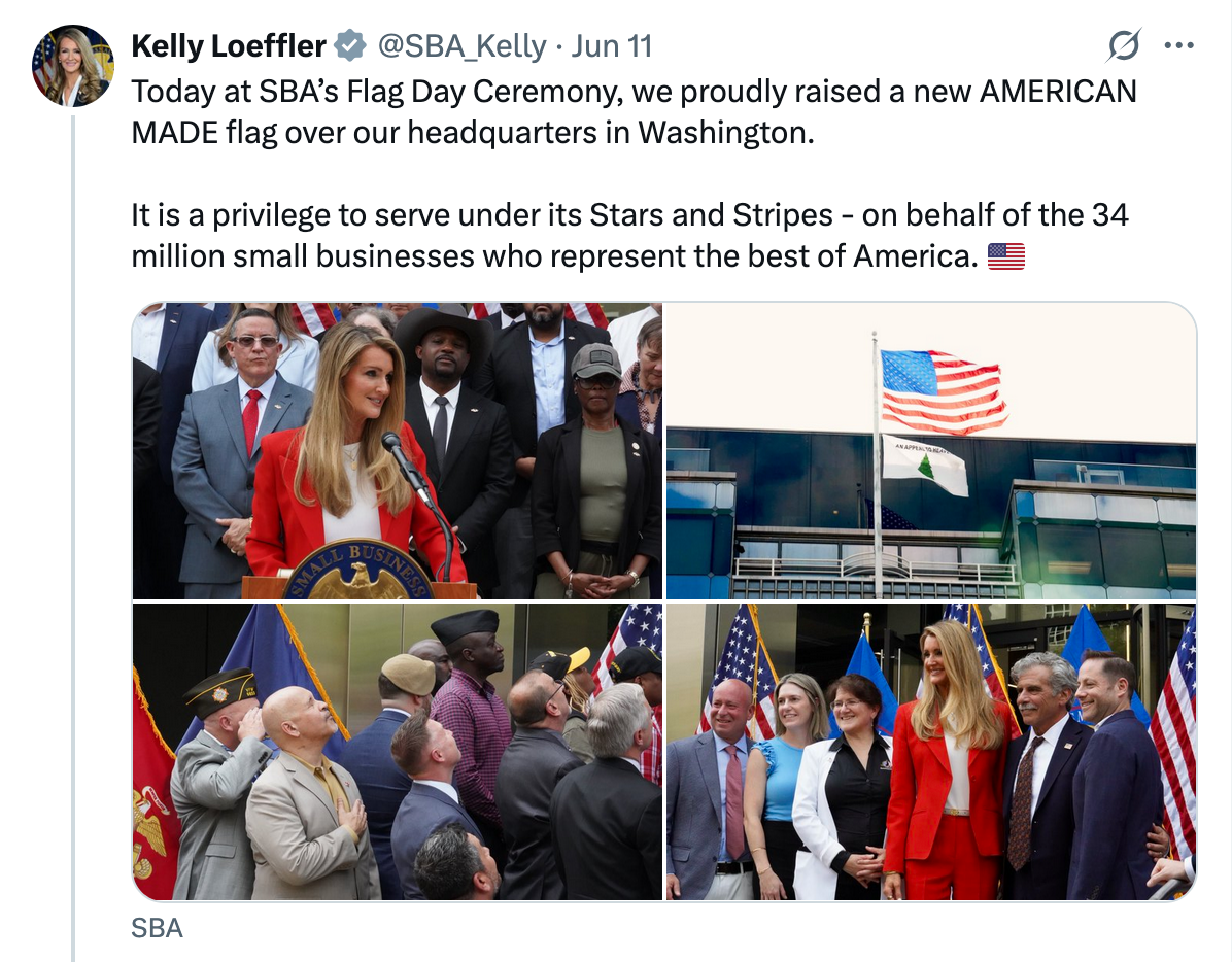 screenshot 2025 06 19 at 12 51 02 (18) mouse! on x @sba kelly @sbagov why is that other flag flying in front of a government building https t.co soarwhvubb x